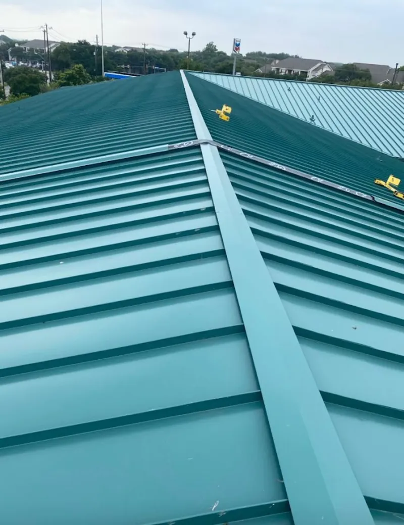 Green commercial metal roof ridge and valley for Metal Roof Repair in Marlow Heights